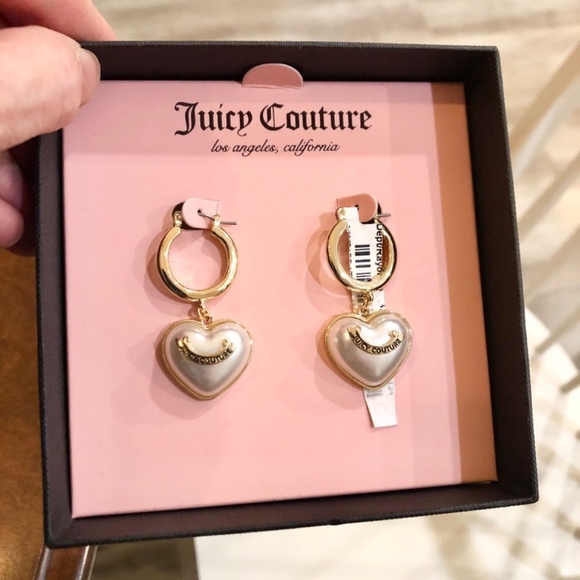 Juicy Couture Gold Tone Faux Pearl Heart Fashion Drop Earrings, New In Box - Picture 4 of 13